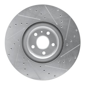 Volvo XC90 Brake Rotor (1) - Front Left - R1 Concepts - Drilled & Slotted - Silver - `16-`26